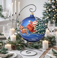 håndmalet blå julekugle i glas 15 cm